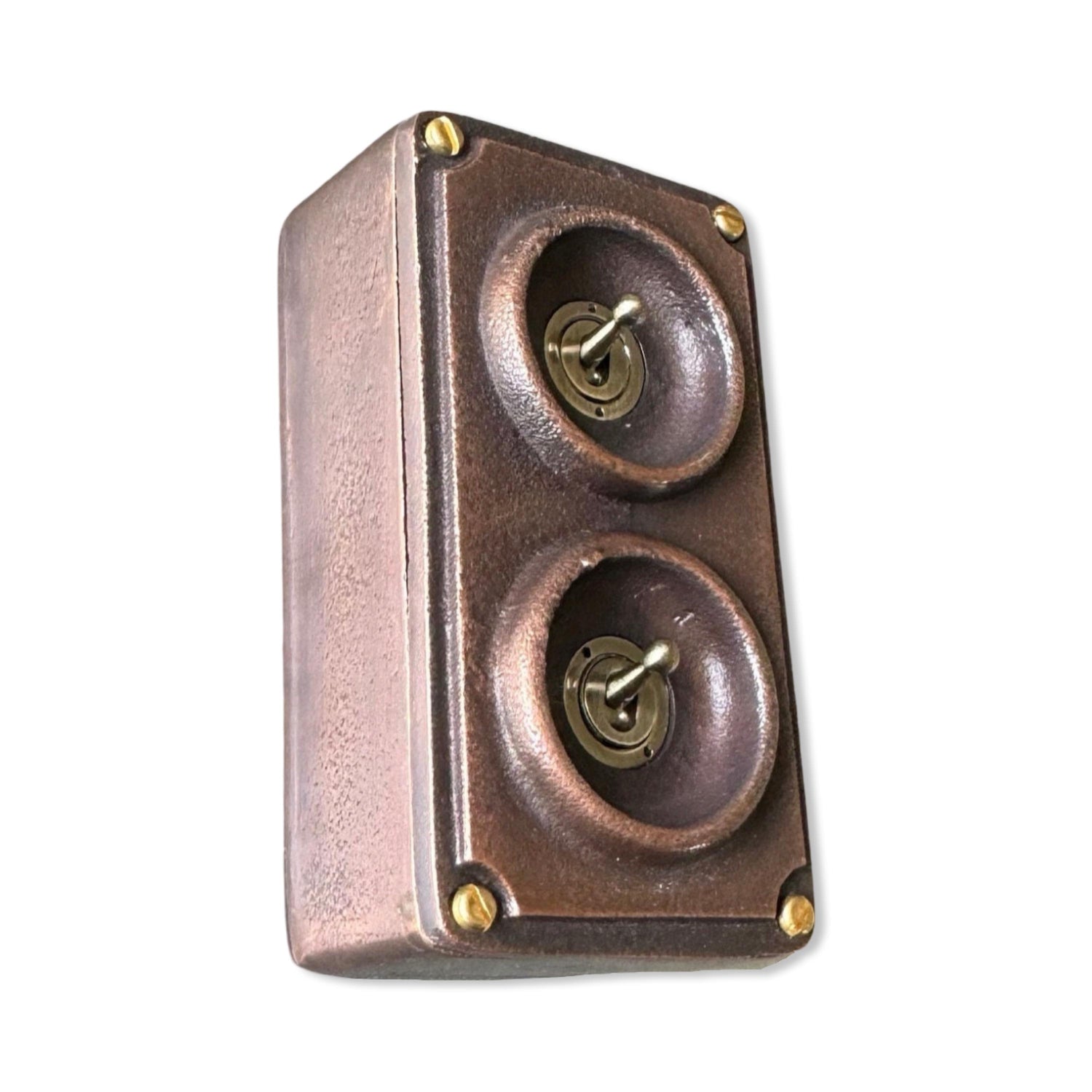 Double 2 Gang Antique Copper Solid Cast Metal Surface Mounting Conduit Light Switch Industrial 2 Way