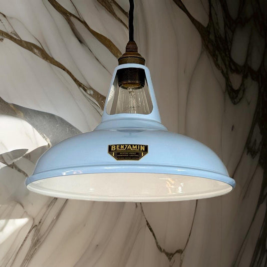 Cawston - Light Sky Blue Slotted Lampshade Pendant Set Light *Worn* - 11 Inch