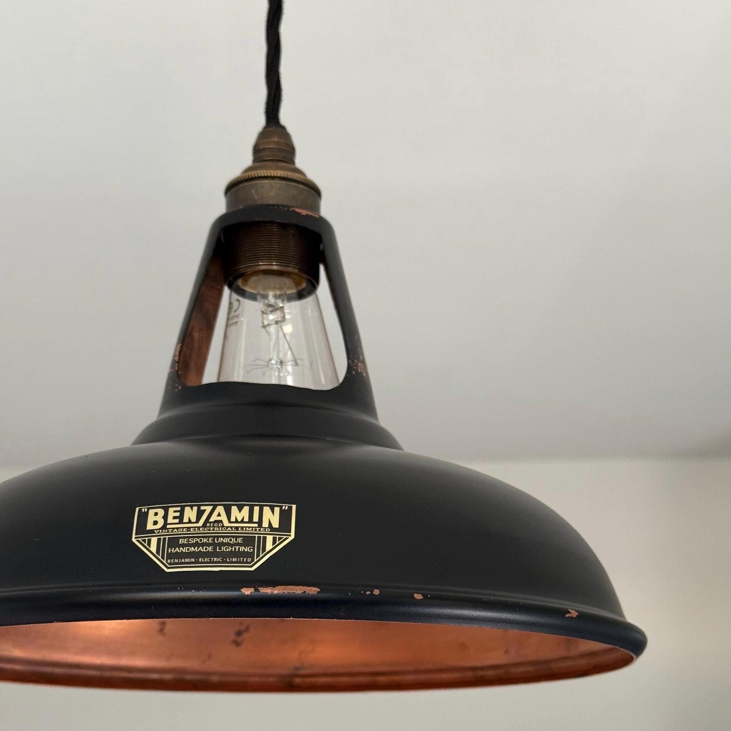 Cawston ~ Matt Black & Antique Copper Lampshade Slotted Design Pendant Ceiling Light ~ 11 Inch