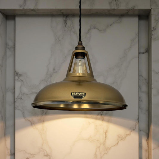 Cawston XL - Antique Brushed Brass Lampshade Pendant Ceiling Light - 14 Inch