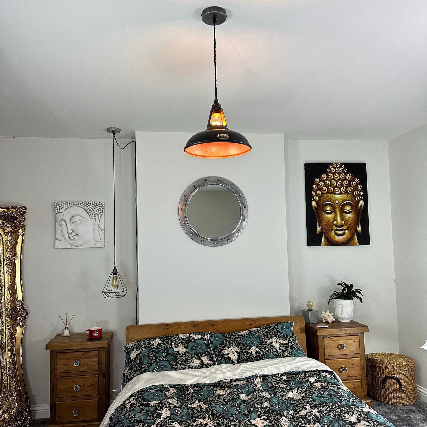 Cawston ~ Matt Black & Antique Copper Lampshade Slotted Design Pendant Ceiling Light ~ 11 Inch