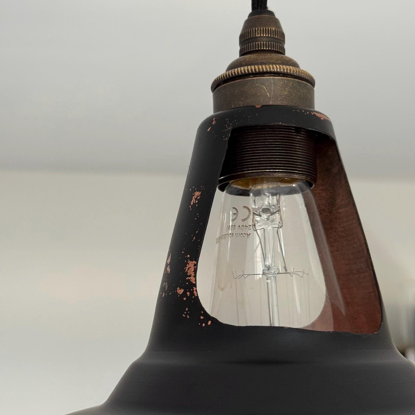 Cawston ~ Matt Black & Antique Copper Lampshade Slotted Design Pendant Ceiling Light ~ 11 Inch