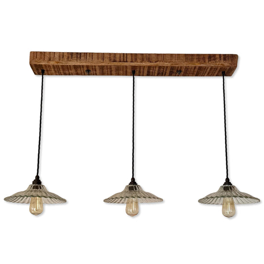 Lenwade ~ 3 x Glass Lampshade Pendant Set Wooden Track Light | Dining Room | Kitchen Table