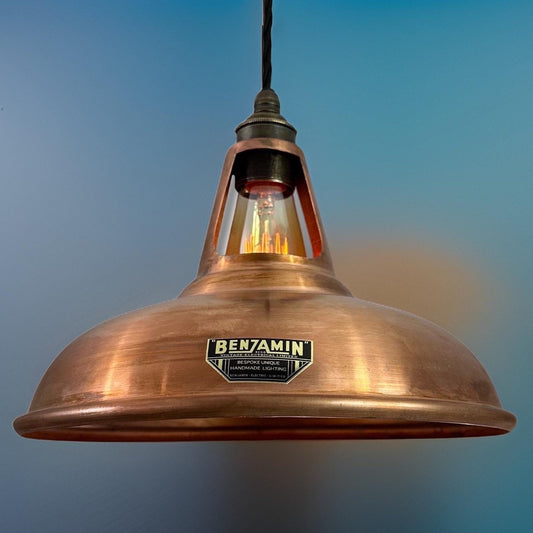 Cawston ~ Antique Copper Shade 1932 Design Pendant Set Light | Ceiling Dining Room | Kitchen Table | Vintage Filament Bulb | 11 Inch