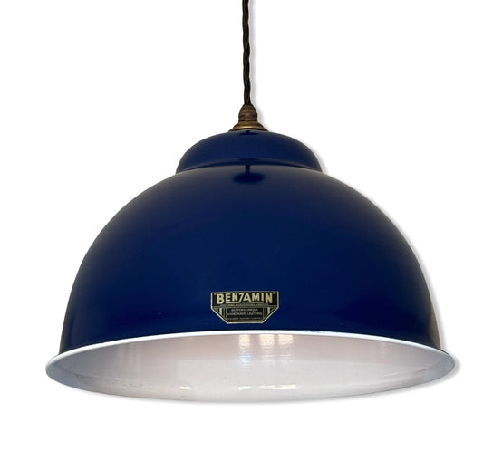 Morley XL ~ Royal Blue RLM Deep Dome Reflector Lampshade Pendant Set Light ~ 13 Inch