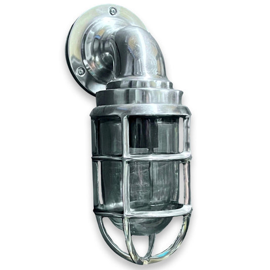 Beachamwell ~ Bulkhead Outdoor & Bathroom Sconce Wall Light Polished Silver | 10.5 Inch