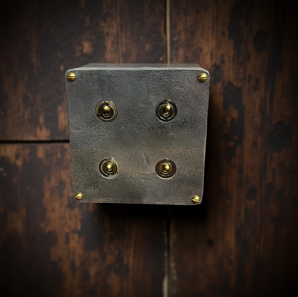 4 Gang 2 Way Solid Cast Metal Conduit Light Switch Industrial - BS EN Approved - Vintage Crabtree Style