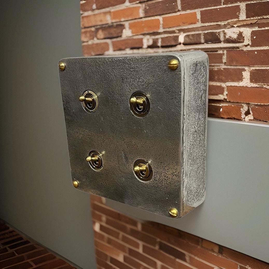 4 Gang 2 Way Solid Cast Metal Conduit Light Switch Industrial - BS EN Approved - Vintage Crabtree Style