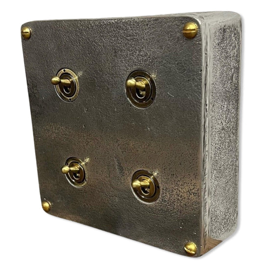 4 Gang 2 Way Solid Cast Metal Conduit Light Switch Industrial - BS EN Approved - Vintage Crabtree Style