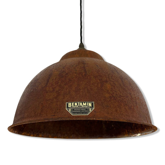 Morley XL ~ Rusted RLM Deep Dome Reflector Lampshade Pendant Set Light ~ 13 Inch
