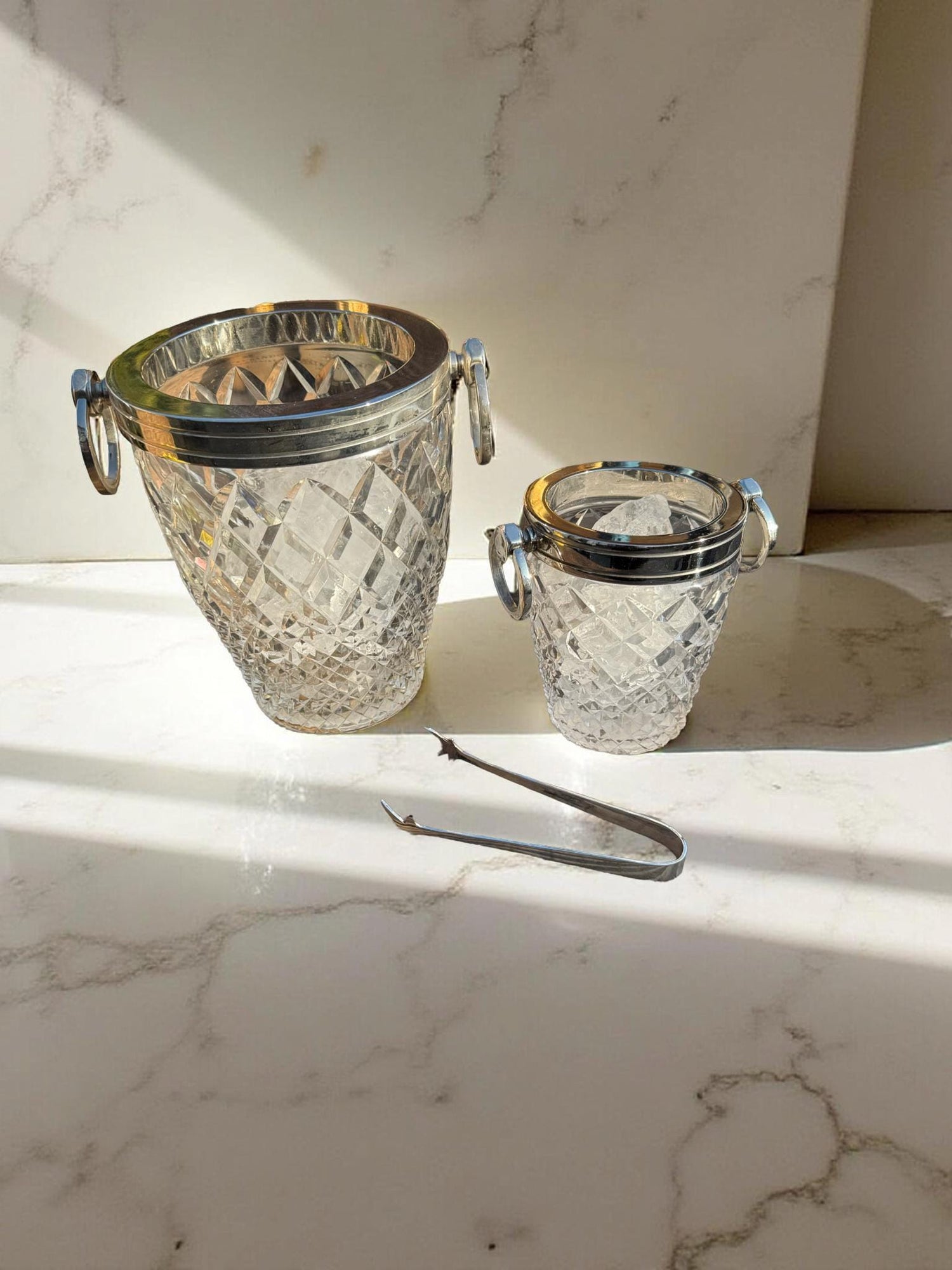Luxury 3 Piece Solid Glass Hand Cut Engraved Wine & Champagne Ice Cooler