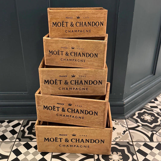 Storage Wooden Boxes Moët & Chandon Champagne Crates Natural Finish