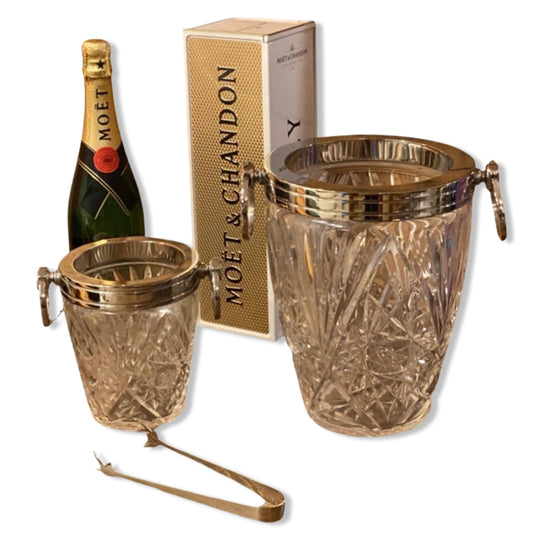 Maxlume ~ Luxury 3 Piece Solid Glass Hand Cut Engraved Wine & Ice Cooler Champagne Glass French Bucket
