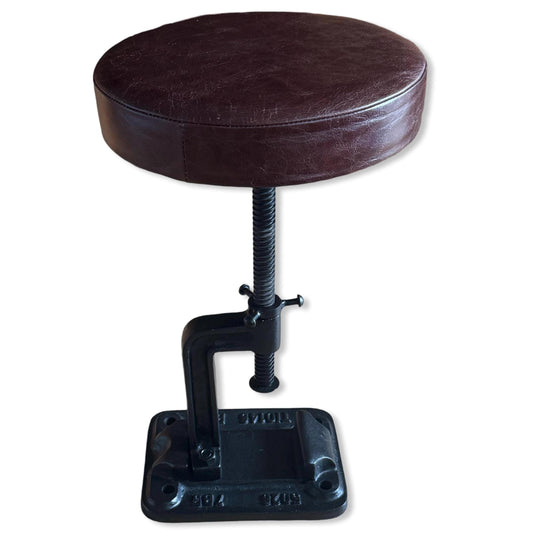 Maxlume ~ Vice Clamp Industrial Solid Bar Stool Leather Base | Vintage Style | Cast Metal | Floor Standing