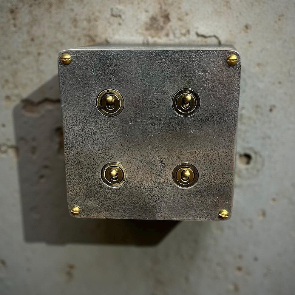 4 Gang 2 Way Solid Cast Metal Conduit Light Switch Industrial - BS EN Approved - Vintage Crabtree Style