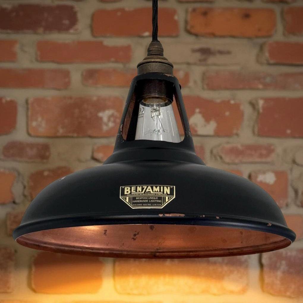 Cawston ~ Matt Black & Antique Copper Lampshade Slotted Design Pendant Ceiling Light ~ 11 Inch
