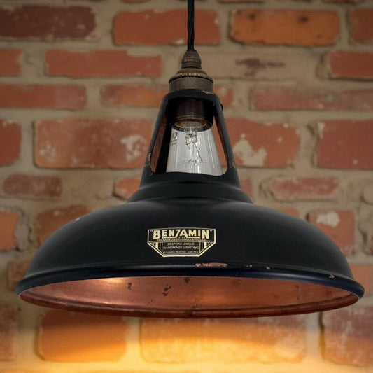 Cawston ~ Matt Black & Antique Copper Lampshade Slotted Design Pendant Ceiling Light ~ 11 Inch