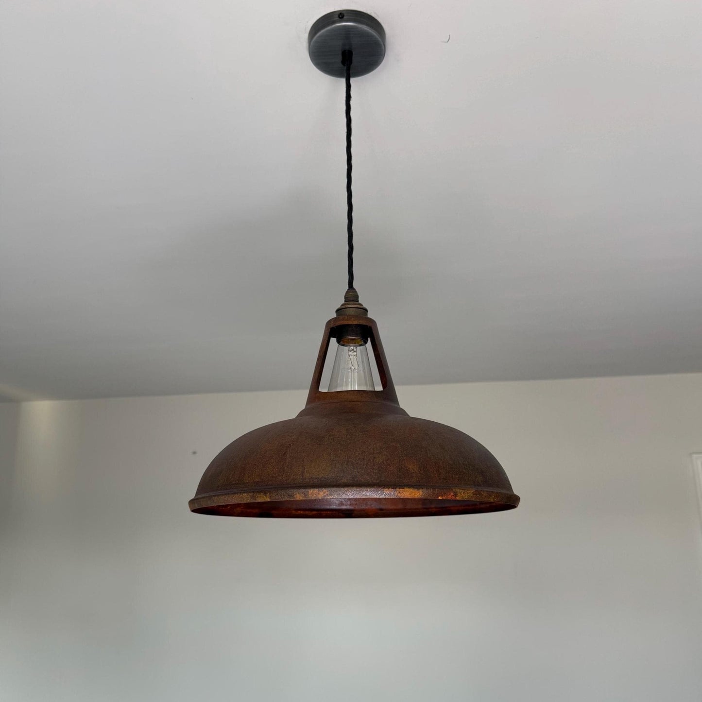 Cawston XL - Rusted Solid Steel Slotted Lampshade Pendant Set Light - 14 Inch