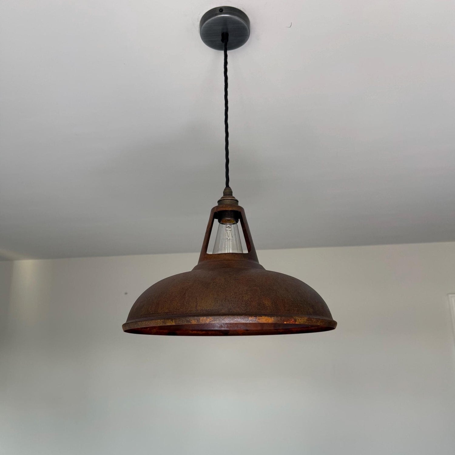 Cawston XL - Rusted Solid Steel Slotted Lampshade Pendant Set Light - 14 Inch