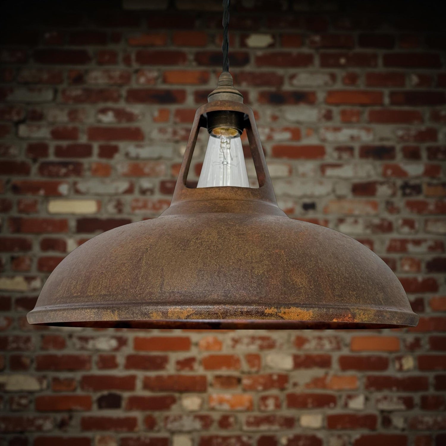 Cawston XL - Rusted Solid Steel Slotted Lampshade Pendant Set Light - 14 Inch