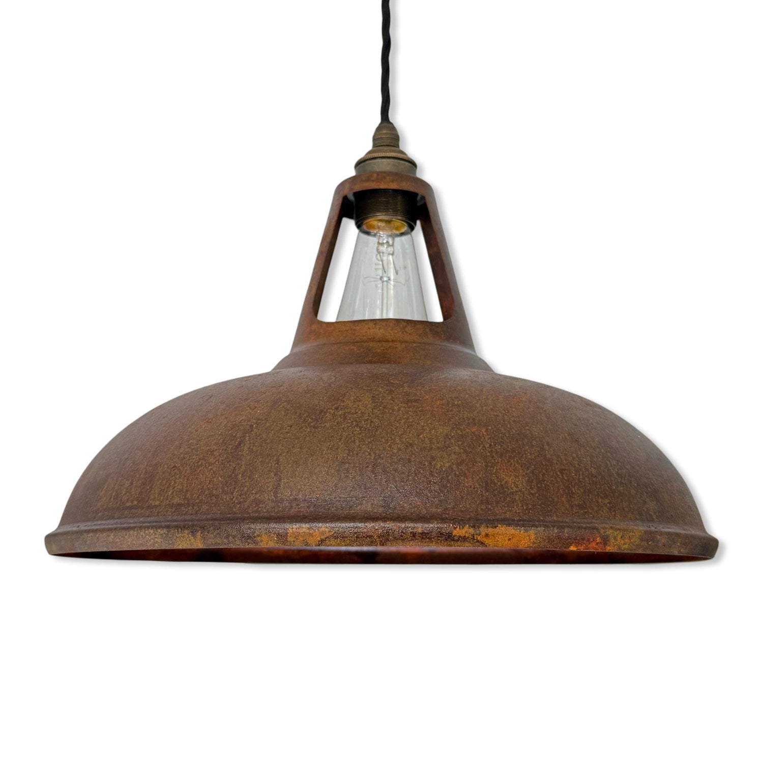 Cawston XL - Rusted Solid Steel Slotted Lampshade Pendant Set Light - 14 Inch
