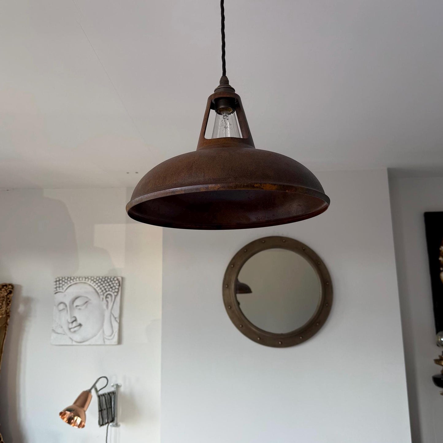 Cawston XL - Rusted Solid Steel Slotted Lampshade Pendant Set Light - 14 Inch