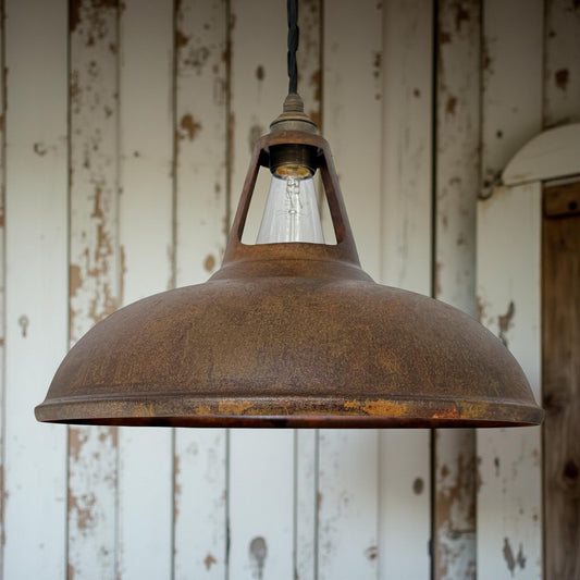 Cawston XL - Rusted Solid Steel Slotted Lampshade Pendant Set Light - 14 Inch