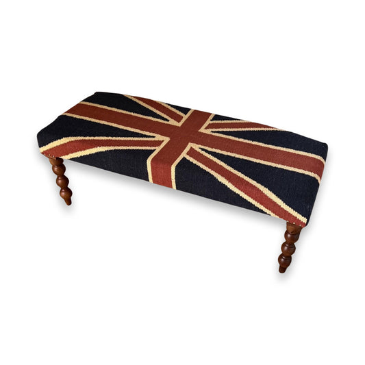 Maxlume ~ Union Jack Flag Bench | Great Britain | Pouf Solid Base | Vintage Style | Floor Standing | Man Cave Stool