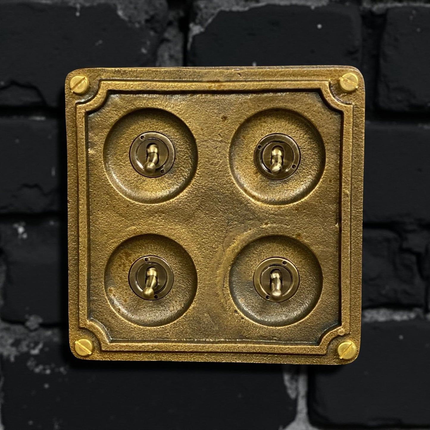 4 Gang 2 Way Solid Antique Brass Bronze Metal Surface Mounting Conduit Light Switch Industrial - BS EN Approved Vintage 1950’s Britmac Style