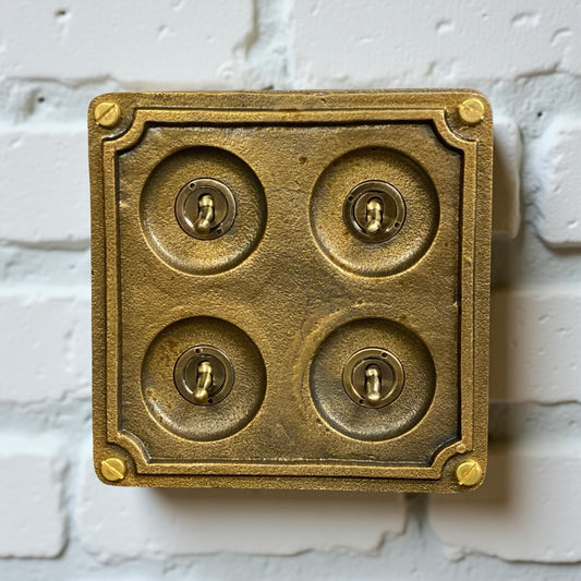 4 Gang 2 Way Solid Antique Brass Bronze Metal Surface Mounting Conduit Light Switch Industrial - BS EN Approved Vintage 1950’s Britmac Style
