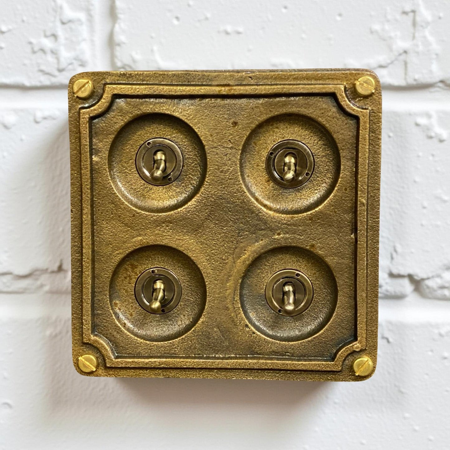 4 Gang 2 Way Solid Antique Brass Bronze Metal Surface Mounting Conduit Light Switch Industrial - BS EN Approved Vintage 1950’s Britmac Style