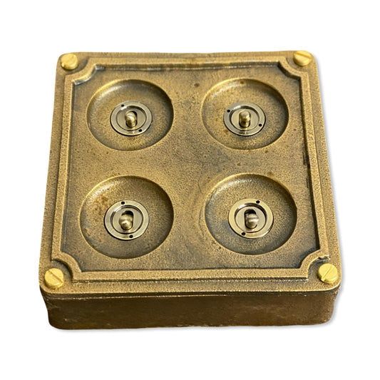 4 Gang 2 Way Solid Antique Brass Bronze Metal Surface Mounting Conduit Light Switch Industrial - BS EN Approved Vintage 1950’s Britmac Style