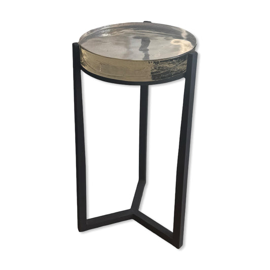Solid Glass Round Accent Side Coffee Table Retro