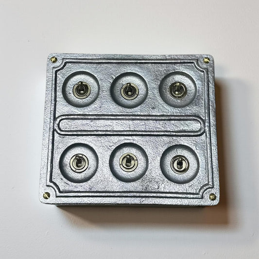 6 Gang 2 Way Solid Cast Metal Light Switch Industrial - BS EN Approved Vintage Crabtree 1950’s Style