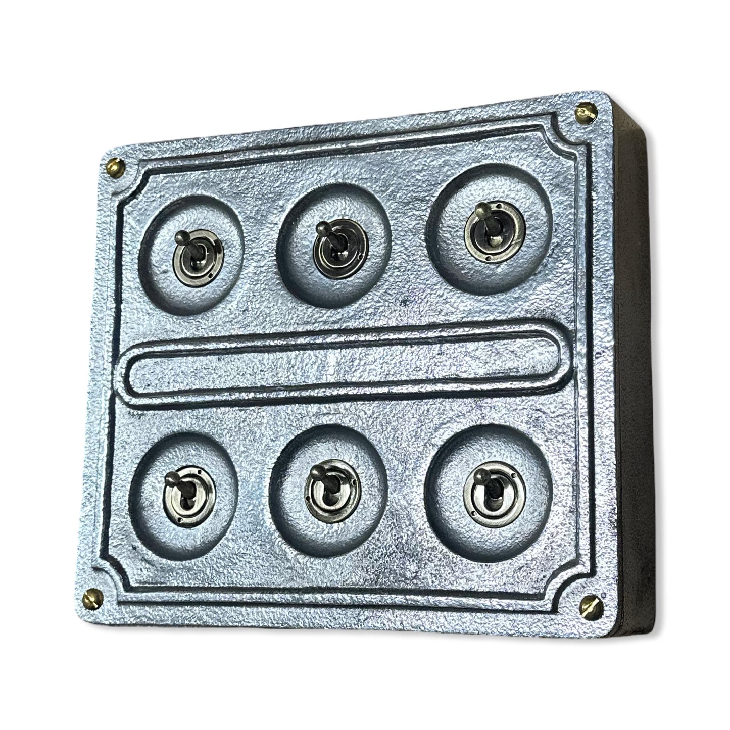 6 Gang 2 Way Solid Cast Metal Conduit Light Switch Industrial - BS EN Approved Vintage Crabtree 1950’s Style