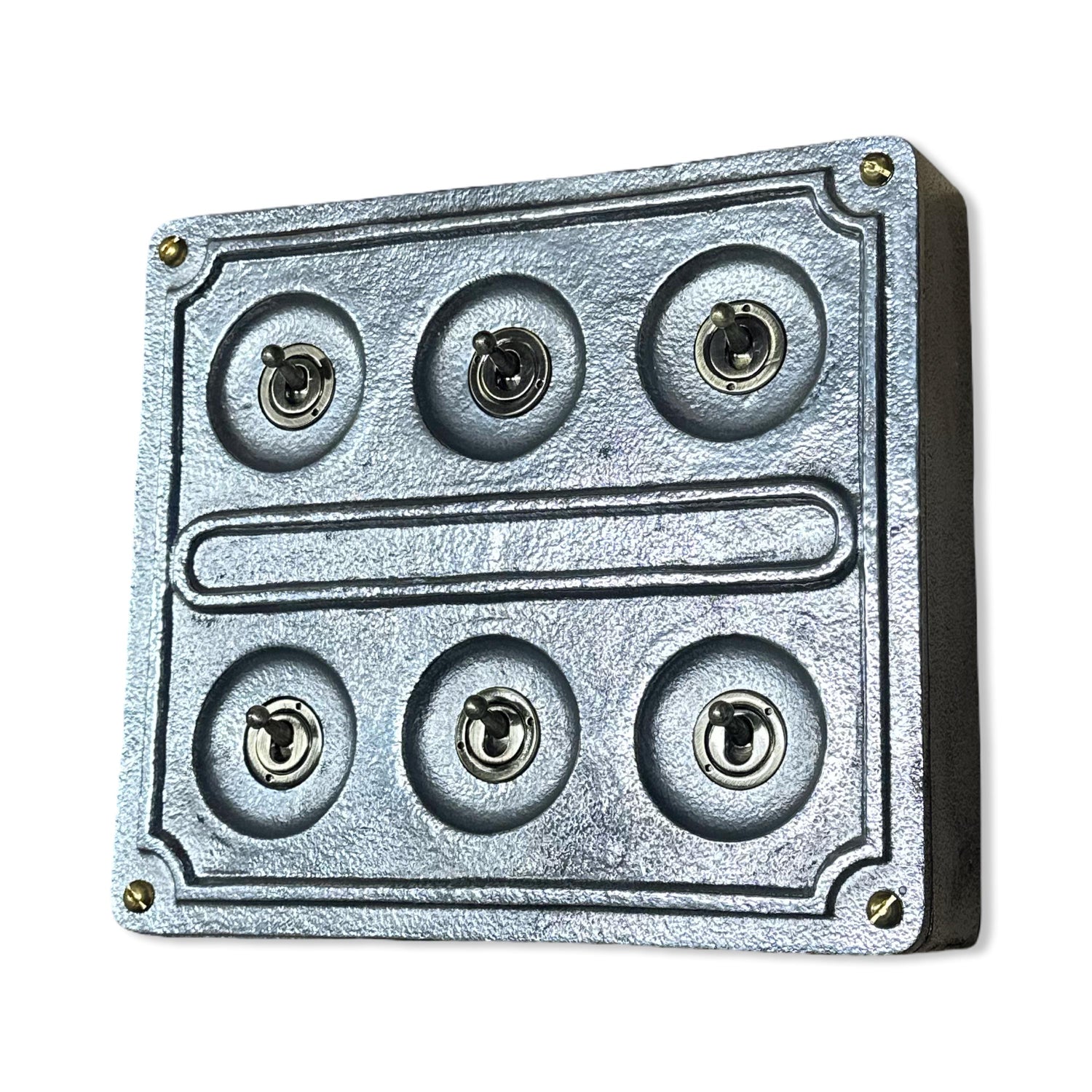 6 Gang 2 Way Solid Cast Metal Conduit Light Switch Industrial - BS EN Approved Vintage Crabtree 1950’s Style