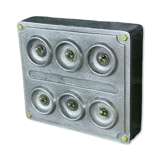 6 Gang 2 Way Solid Cast Metal Conduit Light Switch Industrial - BS EN Approved Vintage Crabtree 1950’s Style
