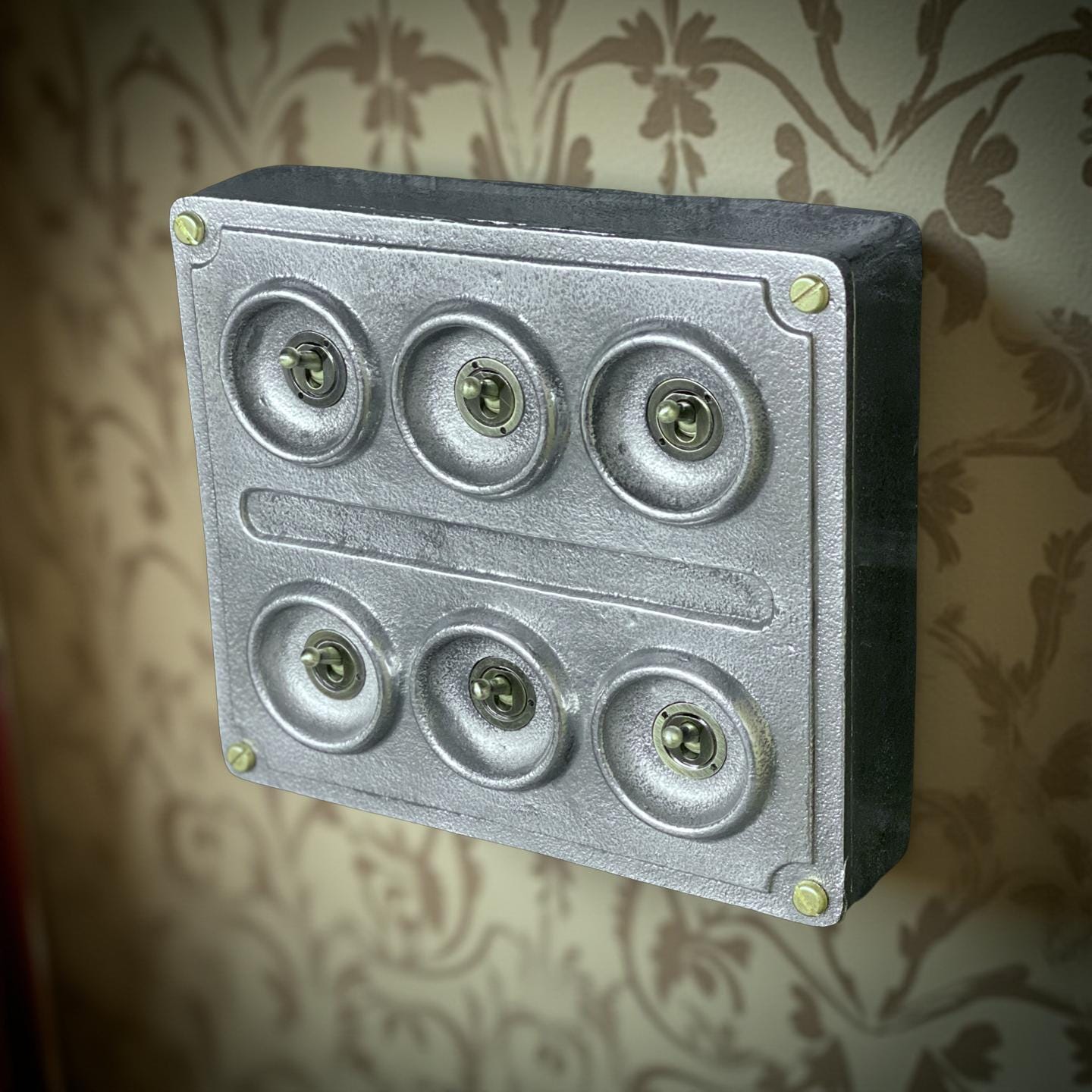 6 Gang 2 Way Solid Cast Metal Conduit Light Switch Industrial - BS EN Approved Vintage Crabtree 1950’s Style
