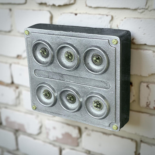 6 Gang 2 Way Solid Cast Metal Conduit Light Switch Industrial - BS EN Approved Vintage Crabtree 1950’s Style