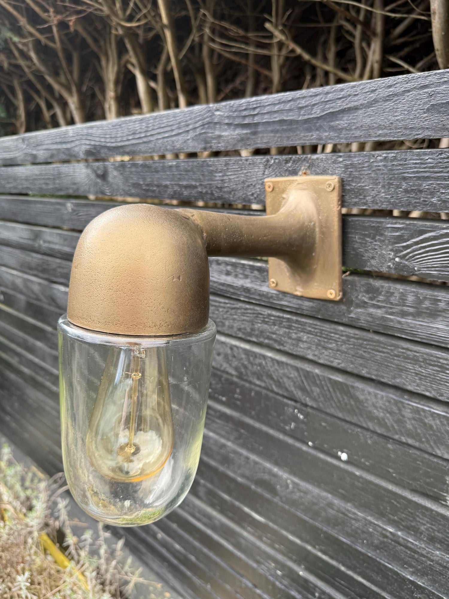 Langham ~ Raw Antique Brass Bulkhead Outdoor & Bathroom Sconce Wall Light | Cast Aluminium | Inch
