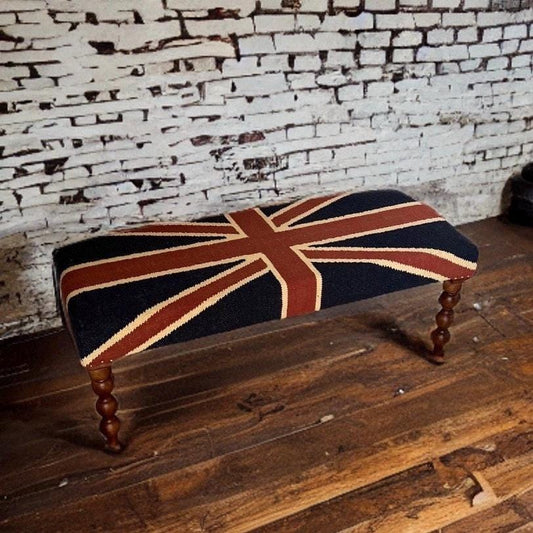 Maxlume ~ Union Jack Flag Bench | Great Britain | Pouf Solid Base | Vintage Style | Floor Standing | Man Cave Stool