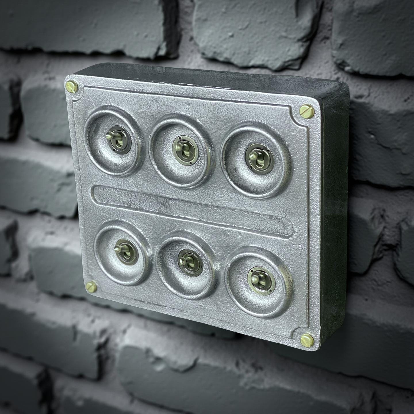 6 Gang 2 Way Solid Cast Metal Conduit Light Switch Industrial - BS EN Approved Vintage Crabtree 1950’s Style