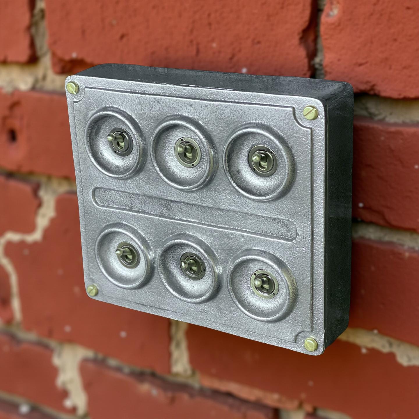 6 Gang 2 Way Solid Cast Metal Conduit Light Switch Industrial - BS EN Approved Vintage Crabtree 1950’s Style