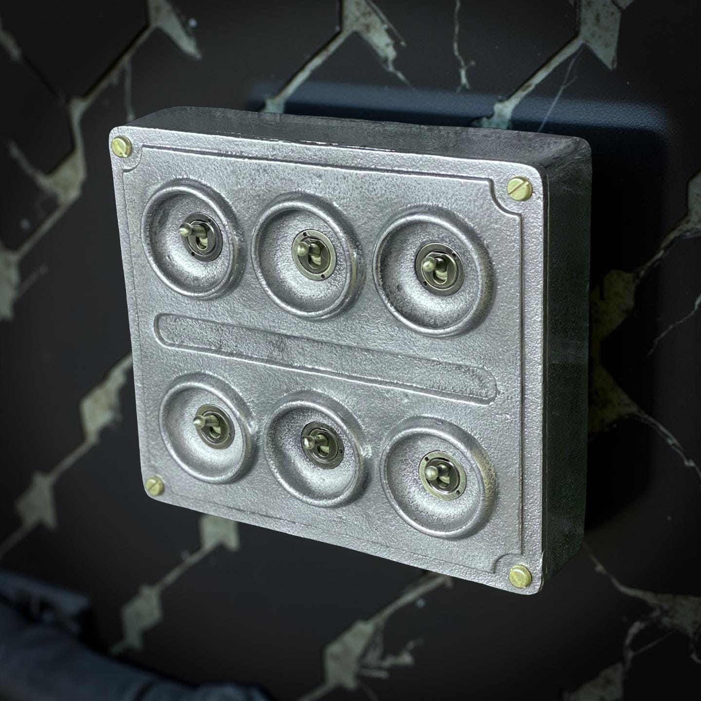 6 Gang 2 Way Solid Cast Metal Conduit Light Switch Industrial - BS EN Approved Vintage Crabtree 1950’s Style