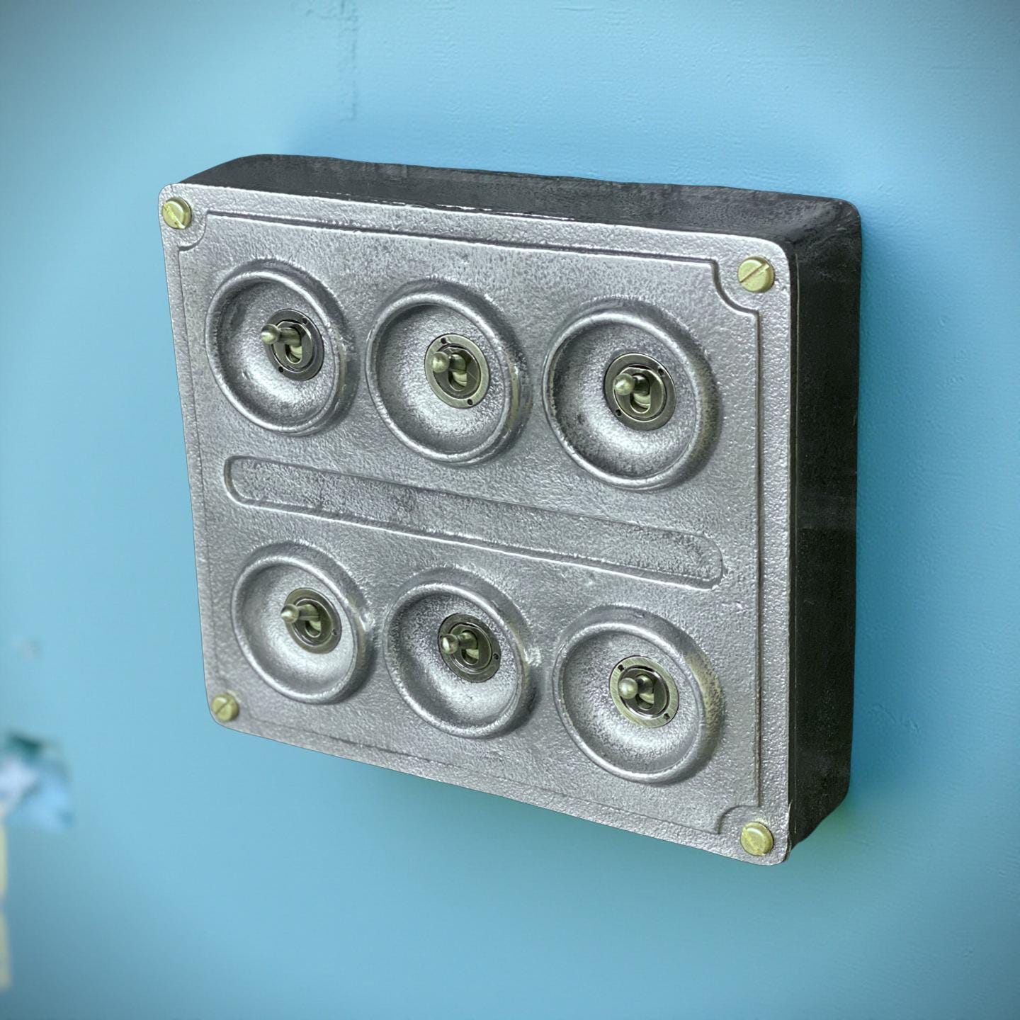 6 Gang 2 Way Solid Cast Metal Conduit Light Switch Industrial - BS EN Approved Vintage Crabtree 1950’s Style
