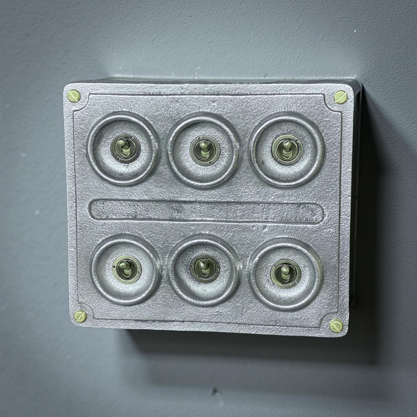 6 Gang 2 Way Solid Cast Metal Conduit Light Switch Industrial - BS EN Approved Vintage Crabtree 1950’s Style