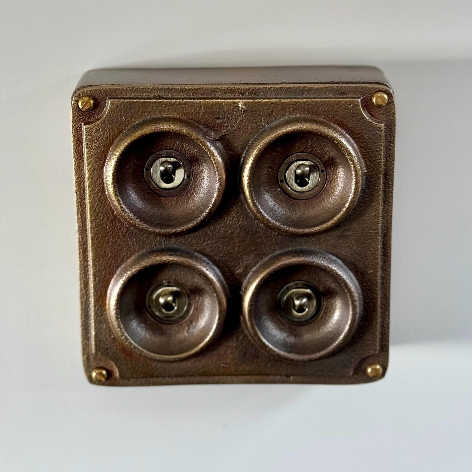 4 Gang 2 Way Solid Antique Brass Bronze Metal Conduit Light Switch Industrial - BS EN Approved Vintage Crabtree 1950’s Style