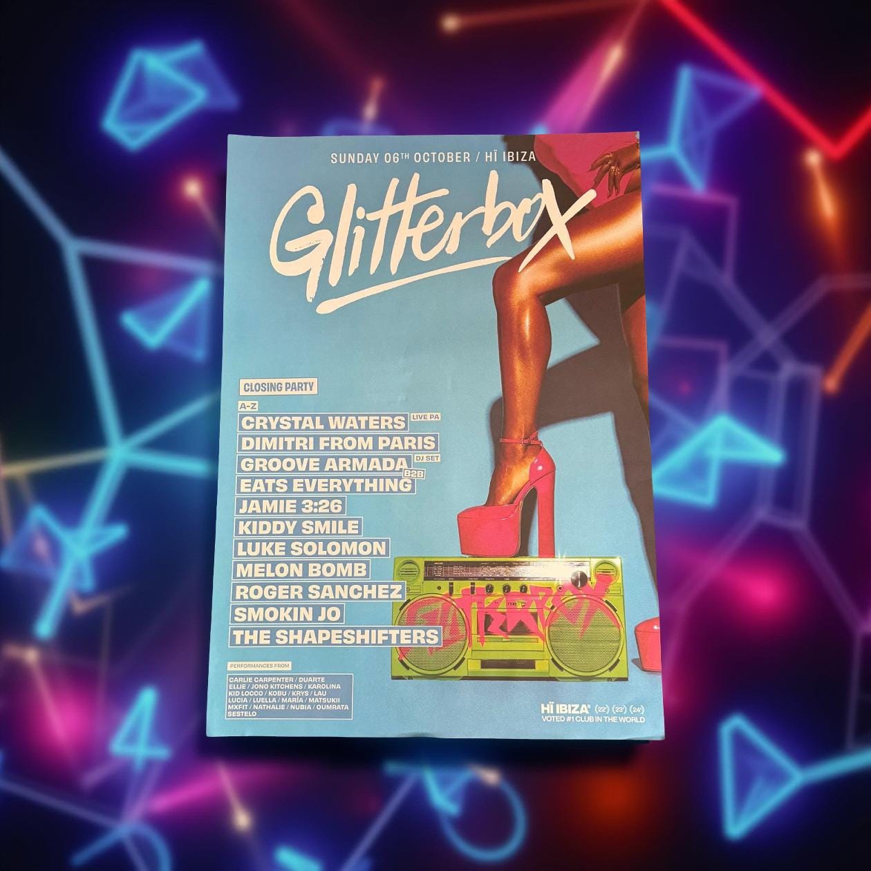 Rare Glitterbox Closing Party ~ Genuine Hi Ibiza Framed Dj Artwork | Luxury Black Frame