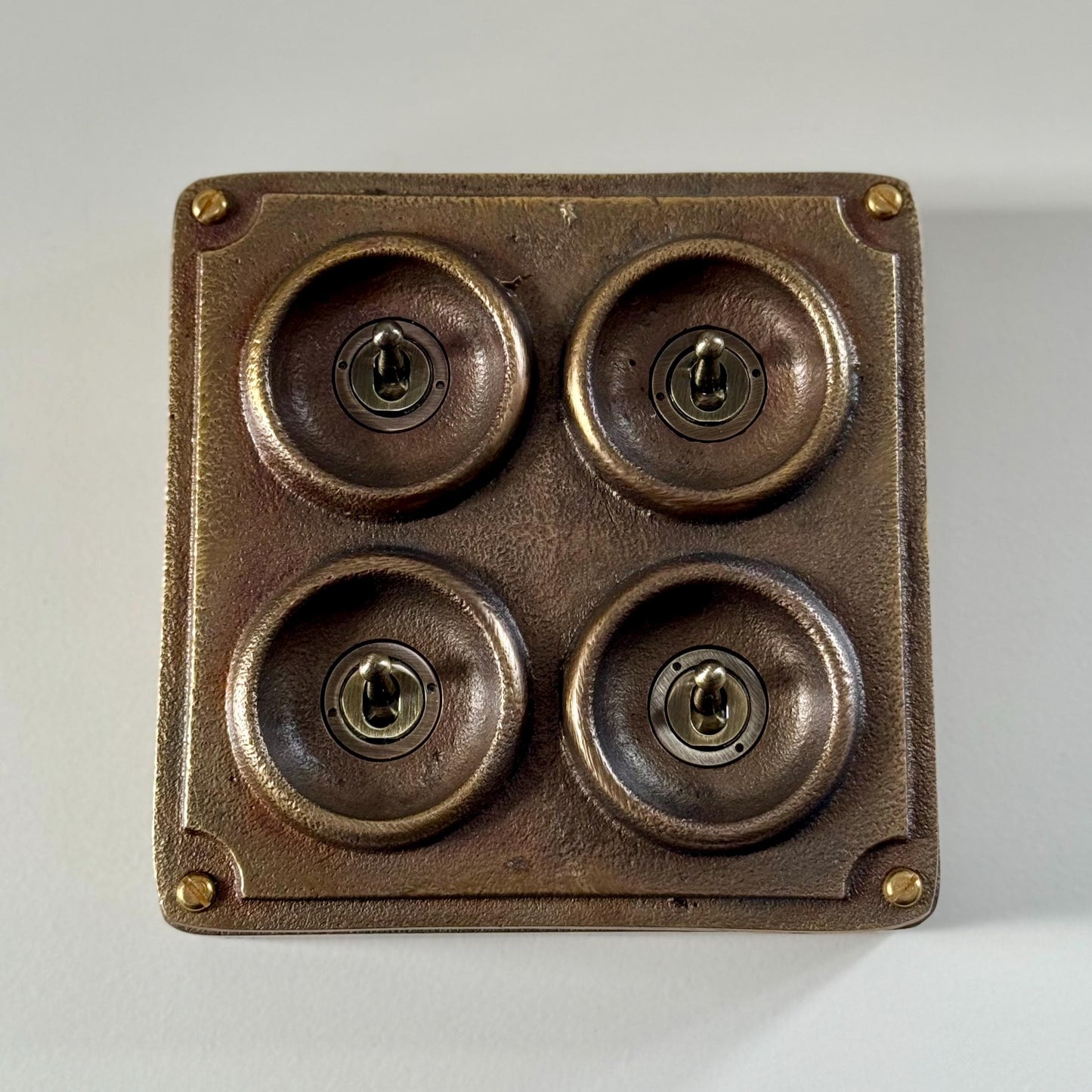 4 Gang 2 Way Solid Antique Brass Bronze Metal Conduit Light Switch Industrial - BS EN Approved Vintage Crabtree 1950’s Style