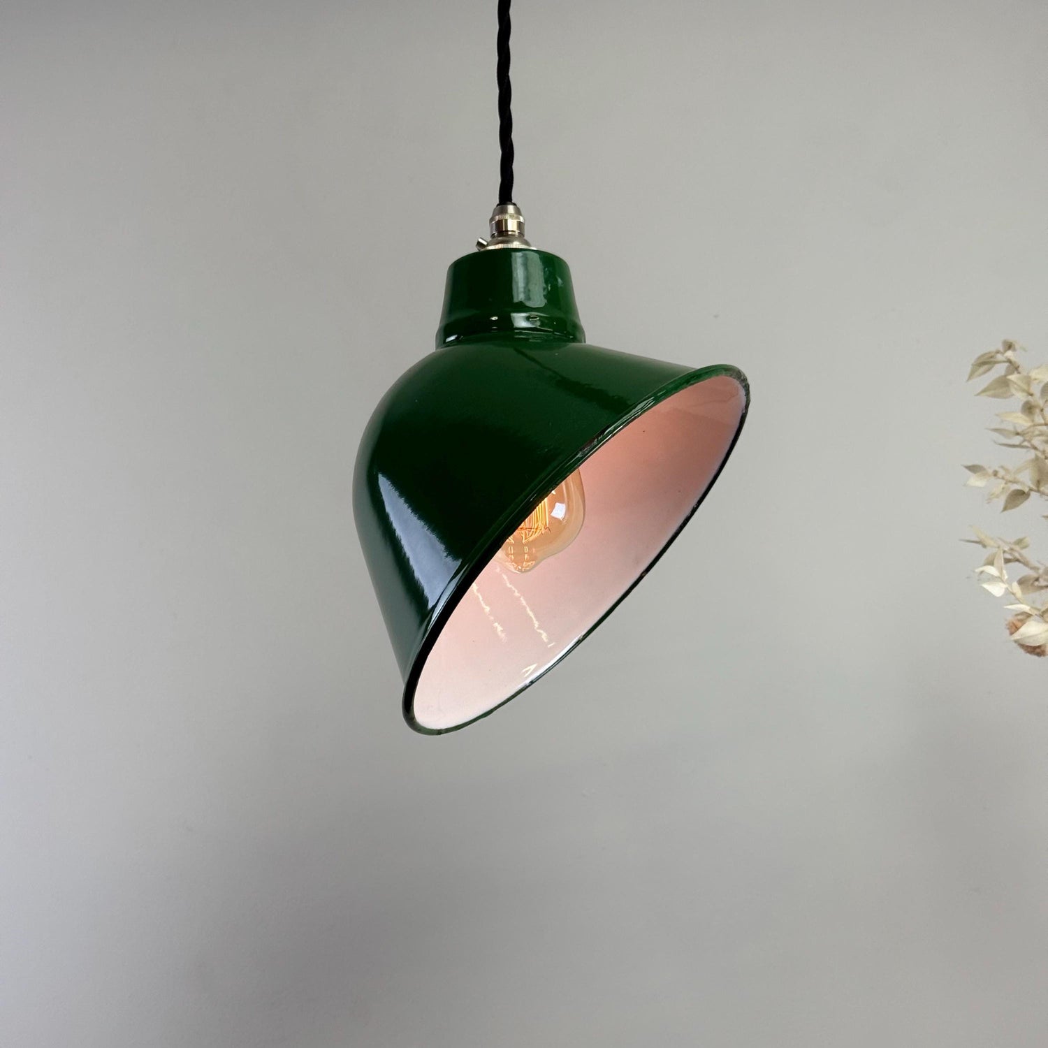 Maxlume 1920s Green Industrial Parabolic Angled Shade Pendant Set Light